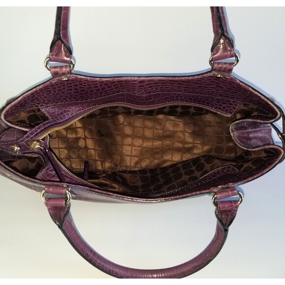 KATE SPADE Purple Stevie Carlsbad Leather Bag Embossed Croc Double Handles Purse - Picture 6 of 13